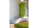 A close up view of the home's front door with white brick and a bright green door at 747 Brant Rd, Charleston, SC 29414