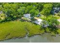 Aerial view showcases home next to serene waterways, offering stunning waterfront views and backyard patio at 1915 Quitman St, North Charleston, SC 29405