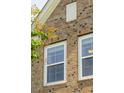 Close-up of brick facade with white-trim windows and a wall vent, adding architectural detail to the home's exterior at 3274 Arrow Arum Dr, Johns Island, SC 29455