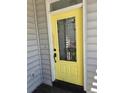 Close-up of the front door, showcasing its distinctive yellow color and glass paned design at 1346 Ellison Run, Charleston, SC 29412