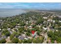 Overhead shot of a residential neighborhood with tree-lined streets and waterfront in the distance at 216 Freeman St, Mount Pleasant, SC 29464