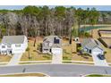 Community aerial view showcasing well-maintained homes, green spaces, and a serene pond, ideal for families at 324 Spruce Ivy St, Moncks Corner, SC 29461