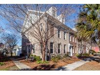 Brick townhouse with American flag, manicured landscaping, and sidewalk at 826 Rue Dr, Charleston, SC 29414