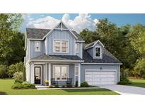 Two-story home with light blue siding, a front porch, and a two-car garage at 206 Denham St, Summerville, SC 29486