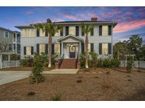 Traditional two-story home featuring black shutters, palm trees, and a brick entryway at 1075 Avenue Of Oaks, Charleston, SC 29407