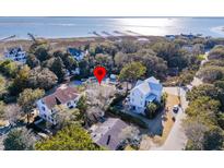 A captivating aerial view of the neighborhood, showcasing the surrounding trees and waterways at 102 Live Oak Dr, Mount Pleasant, SC 29464