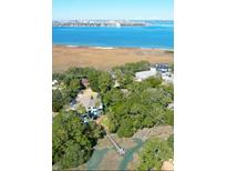 Breathtaking aerial view showcasing the waterfront home, private dock, and scenic coastal landscape at 886 White Point Blvd, Charleston, SC 29412