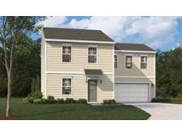 Two-story home with beige siding, a covered entry, attached garage, and manicured lawn at 5024 Scow Ct, Summerville, SC 29485