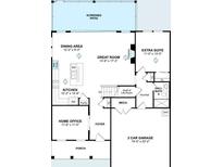 First floor floor plan featuring kitchen, dining area, great room, extra suite and two car garage at 2026 Mcguire Ln # 007, Hollywood, SC 29449