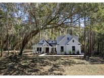 Exterior view of a charming two-story home nestled among mature trees at 3434 Kit Freeman Ln, Johns Island, SC 29455