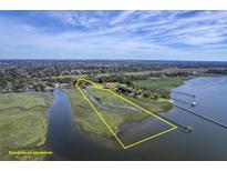 Stunning aerial view showcasing property boundaries along a picturesque waterfront setting at 185 Wappoo Rd, Charleston, SC 29407