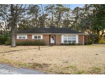 Charming single-story brick home featuring a well-manicured front lawn and cozy curb appeal at 257 Druid Rd, Charleston, SC 29407