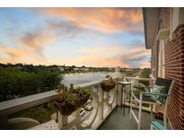 Charming balcony view overlooking a serene lake at sunset, complete with stylish furnishings and decor at 55 Ashley Ave # 19, Charleston, SC 29401