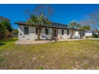Charming home with brick walkway and well-maintained lawn and tall palm trees on a beautiful day at 913 Searle Ct, Mount Pleasant, SC 29464