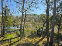 Private backyard with fence overlooking a tranquil river and lush, mature trees with Spanish moss at 8585 Refuge Pointe Cir, North Charleston, SC 29420