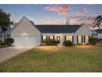 Charming single-story home with a well-manicured lawn, attached garage, and inviting entryway at 9234 Creedmore Rd, Summerville, SC 29485