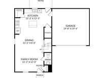 Layout of the floor plan including the kitchen, garage, dining, Gathering room, and patio at 4183 Rising Tide Dr, Summerville, SC 29485