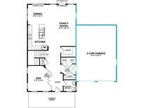 An open floor plan showcasing the kitchen, Gathering room, dining area, den, and garage at 1575 Trailmore Ln, Summerville, SC 29486