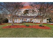 Charming brick home featuring landscaped yard with mature trees and colorful mulch at 1522 N Pinebark Ln, Charleston, SC 29407