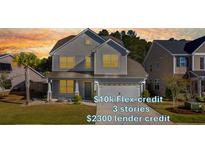 Charming two-story home showcasing a well-manicured lawn and attached two-car garage at 211 Saxony Loop, Summerville, SC 29486