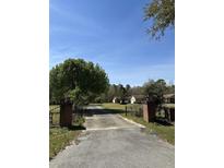 Gated driveway with a long approach to the home and garage on a sunny day at 7819 Bells Hwy, Ruffin, SC 29475