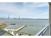 Expansive water view featuring a large bridge, private dock, and serene blue skies at 330 Concord St # 7E, Charleston, SC 29401
