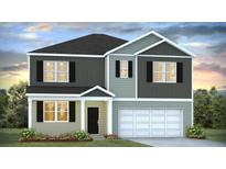 Charming two-story home with a gray and light green exterior and an attached two-car garage at 407 Mistflower Ln, Moncks Corner, SC 29461