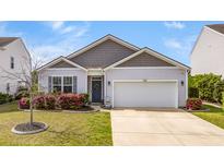 Charming one-story home featuring a two-car garage, manicured lawn, and colorful landscaping at 9703 Mosgrove Ave, Ladson, SC 29456