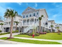 Charming coastal home with a raised foundation, lush lawn, and beautiful landscaping at 2237 Tillage St, Mount Pleasant, SC 29466