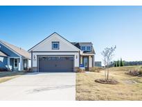 Charming two-story home featuring a gray garage door and a well-manicured front yard under a clear blue sky at 334 Dahlia Row Dr, Summerville, SC 29486