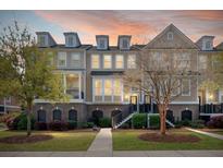 Charming townhome with brick accents, landscaped front yard, and inviting entryway at sunset at 2519 Rutherford Way, Charleston, SC 29414