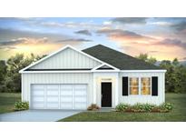 Charming one story home with white siding, black shutters and two car garage at 1050 Forrest Creek Dr, Summerville, SC 29483
