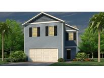 Charming two-story home with blue siding, black shutters, manicured lawn, and a two-car garage at 298 Watersglen Dr, Summerville, SC 29486