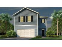 Charming two-story home with blue siding, black shutters, and a two car garage at 384 Willows Crescent Dr, Moncks Corner, SC 29461
