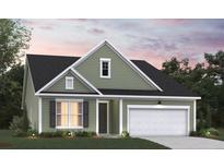 Charming single-Gathering home with green siding, black shutters, and a two-car garage at 457 White Magnolia St, Moncks Corner, SC 29461