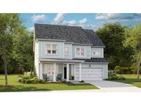 Charming two-story home with a covered porch, light-blue siding and a well-manicured lawn and landscaping at 147 Threaded Fern St, Summerville, SC 29485