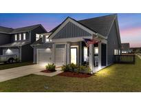Charming home featuring gray siding, a cozy front porch, and well-maintained landscaping at 202 Morning Song St, Summerville, SC 29485