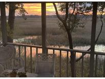 Charming porch view of a golden sunset over the tranquil marshlands and a picturesque tree at 642 Harbor Creek Pl # 21, Charleston, SC 29412