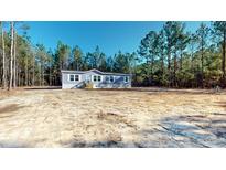 Charming single-story home featuring grey siding, white shutters, and a neatly landscaped front yard at 1576 Pine Grove Rd, Ruffin, SC 29475