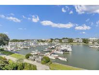 Beautiful marina view showcasing numerous boats docked near stunning waterfront homes against a clear blue sky at 40 41St Ave # E8, Isle of Palms, SC 29451