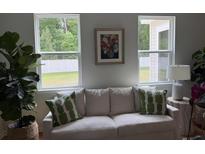 Bright living room showcasing a comfortable white sofa, stylish decor, and natural light from large windows overlooking the yard at 3952 Treebranch Cir Cir, Mount Pleasant, SC 29429