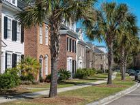 Charming street view of brick townhomes with palm trees and manicured lawns on a sunny day at 810 Rue Dr, Charleston, SC 29414