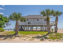 Charming raised beach house with palm trees and ocean views at 128 Palmetto Blvd, Edisto Beach, SC 29438