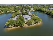 Stunning aerial view of a beautiful lakeside home with lush greenery and scenic water views at 1391 Royston Rd, Mount Pleasant, SC 29464
