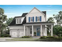 Charming two-story home with white siding, blue shutters, a welcoming front porch and a two car garage at 217 Clearpath Dr, Summerville, SC 29486
