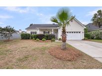 Charming one-story home with a well-manicured lawn and a mature palm tree in the front yard at 1171 Hammrick Ln, Johns Island, SC 29455