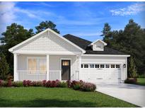 Charming single-story home with a covered porch and a two-car garage provides an inviting curb appeal at 327 Calm Water Way, Summerville, SC 29486