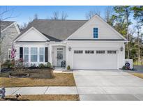 Charming one-story home featuring a two-car garage, manicured lawn, and classic architectural details at 218 River Martin Ct, Summerville, SC 29483