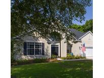 Charming single-Gathering home featuring a manicured lawn, an American flag, and a two-car garage at 6242 Fieldstone Cir, Charleston, SC 29414