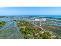 Stunning aerial view of 221 E Mariners Cay, nestled among lush greenery with scenic water views, offering a serene coastal lifestyle at 221 E Mariners Cay # 221, Folly Beach, SC 29439